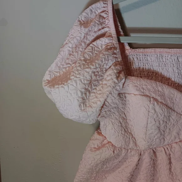 Shein Smocked Puff Sleeve Peplum Top - Light Pink - Picture 6 of 12